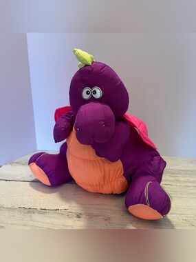 VINTAGE 1992 TRENDMASTERS PURPLE + ORANGE NYLON DRAGON STUFFED ANIMAL
